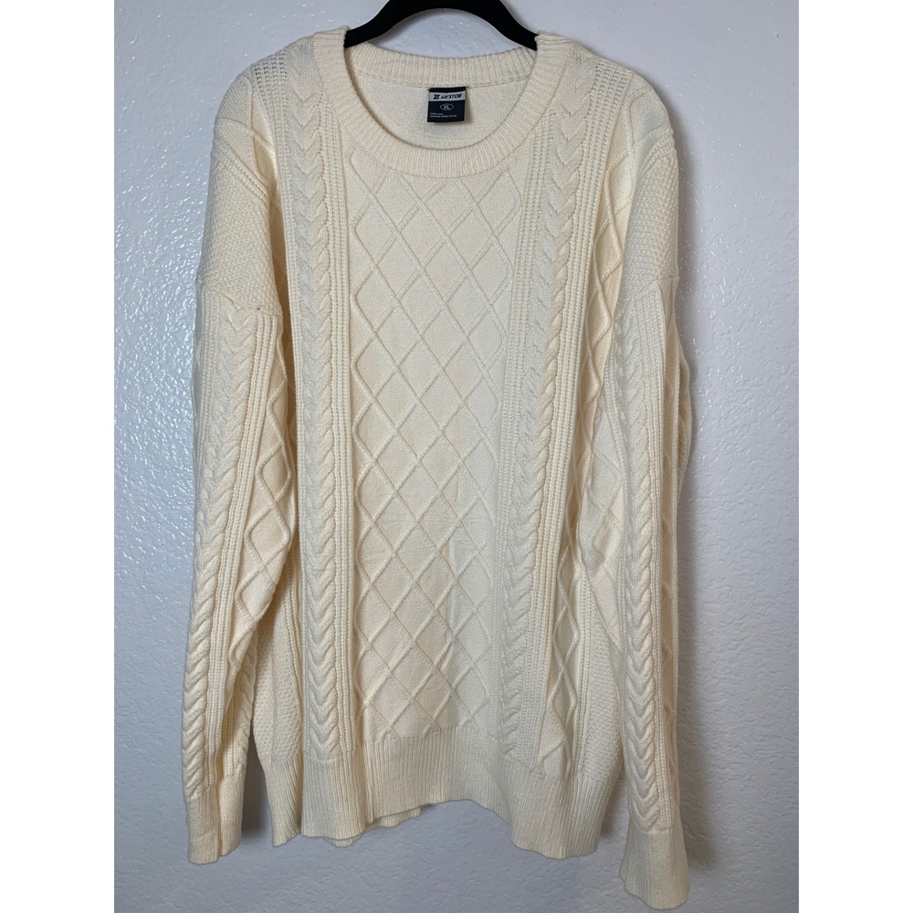 La!xton Cable Knit Sweater Mens XL Cream Ivory Wool Blend Preppy Pullover